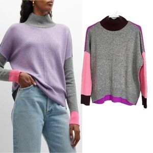 Lisa Todd Cashmere Gray Purple High Ambition Mockneck Long Sleeve Sweater M